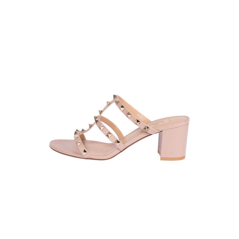 Valentino Blush Pink Studded Leather Block Heel Mules